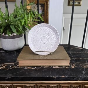 Signed Handmade Studio Pottery Trinket Dish - Speckled Ceramic Lace Texture